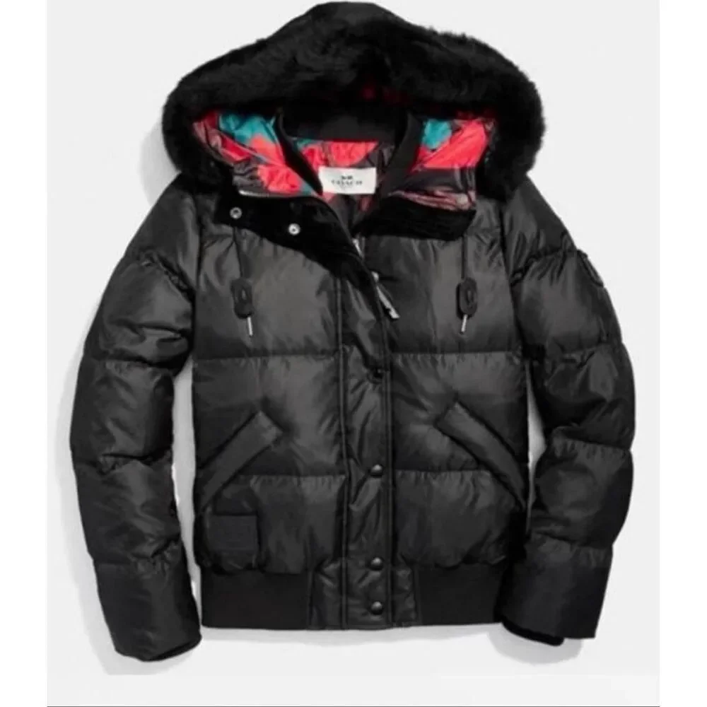 Women’s Coach Black Camo Puffer Jacket F20975 Medium
